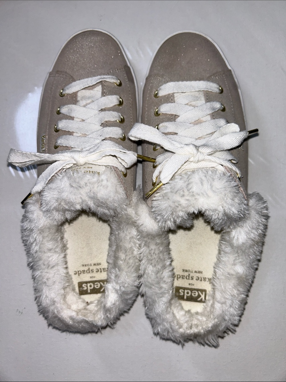 Keds x Kate Spade New York Kickstart Glitter Suede Sneaker Mules w Faux Fur Trim
